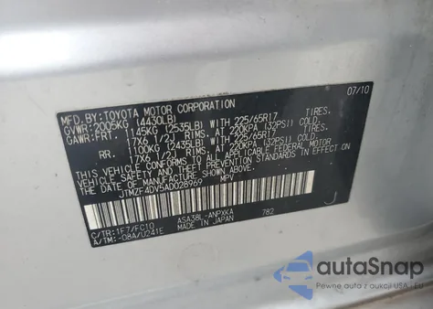 2010 Toyota Rav4 z USA, uszkodzony, nr VIN JTMZF4DV5AD028969